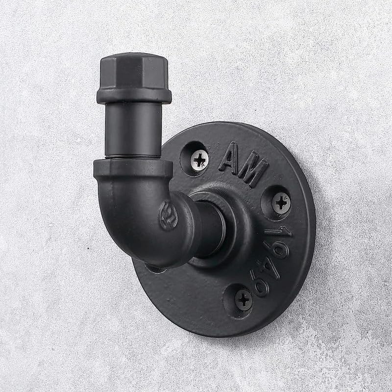 IMQOQ Industrial Style Robe Towel Hook Wall Mounted Metal Iron Pipe Coat Hanger Hat Holder Bag Rack for Bathroom Bedroom Kitchen, Rust Free, Black - Image 2